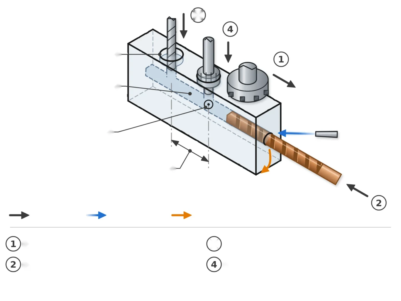Schematische Darstellung der Bearbeitungsvorgänge eines Sanitärsammlers aus Edelstahl
