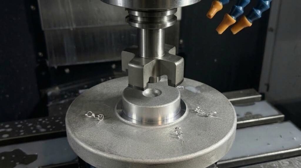 CNC-Bearbeitung eines industriellen Bauteils auf einem Bearbeitungszentrum