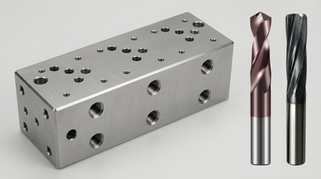 Hydraulikblock mit Bohrungen und Präzisionsbohrungen