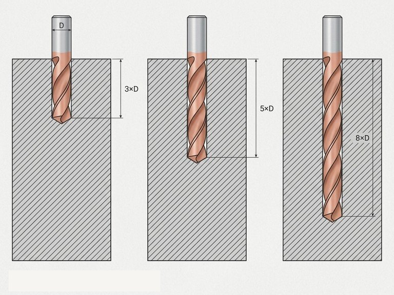 Vergleich der Bohrtiefen 3×D, 5×D und 8×D